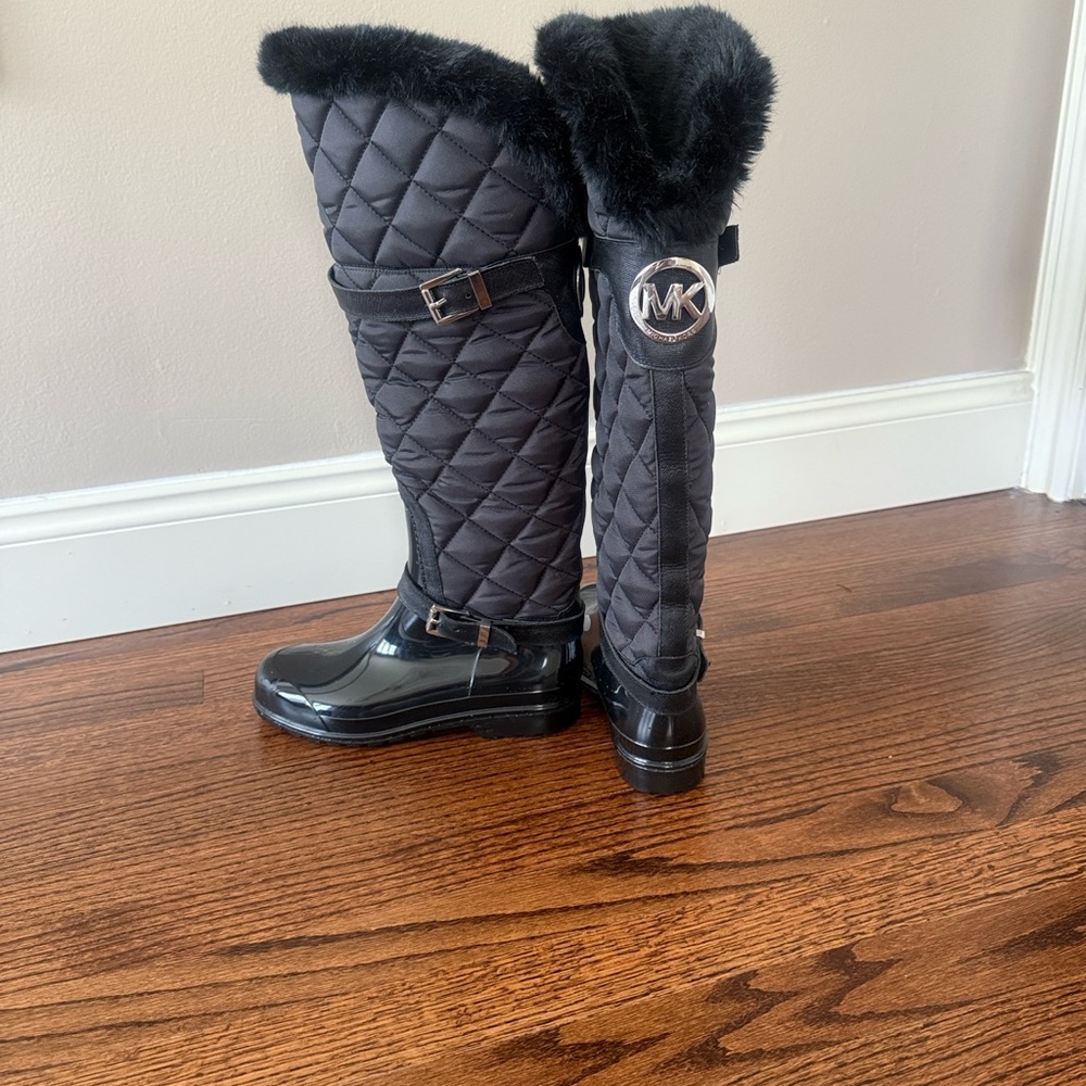 Michael Kors Black Quilted Fur-Trim Boots